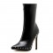 Rivet Decoration Stiletto Heel Pointed Toe Ankle Boots with Front Zipper - Black