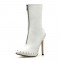 Rivet Decoration Stiletto Heel Pointed Toe Ankle Boots with Front Zipper - White