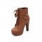 Cuban Heels Platform Buckle Lace Up Motorcycle Ankle Boots - Auburn