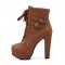 Cuban Heels Platform Buckle Lace Up Motorcycle Ankle Boots - Auburn