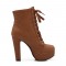 Cuban Heels Platform Buckle Lace Up Motorcycle Ankle Boots - Auburn