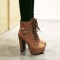 Cuban Heels Platform Buckle Lace Up Motorcycle Ankle Boots - Auburn