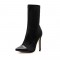 High Heel Pointed Toe Ankle Socks Stiletto Boots - Black