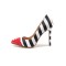 Halloween Cruella Beetlejuice Zebra Stripe Red Pointed Rivet Toe Stiletto 4 Inches Heels Pumps