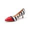 Halloween Cruella Beetlejuice Zebra Stripe Red Pointed Rivet Toe Kitten 1.96 Heels