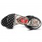 Peep Toe Polka Dots Red Heart Chunky Heels Gothic Ankle Buckle Straps Sandals - Black Leather