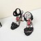 Peep Toe Polka Dots Red Heart Chunky Heels Gothic Ankle Buckle Straps Sandals - Black Leather