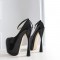 Semi Cone Round Toe Summer Platform Party Pumps with Ankle Strap - Black