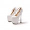 Semi Cone Round Toe Summer Platform Party Pumps with Ankle Strap - White