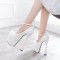 Semi Cone Round Toe Summer Platform Party Pumps with Ankle Strap - White