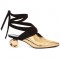 Soft Pointed Toe Classics Crosstied Genuine Leather Strange Heels Retro Sandals - Gold Leather