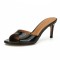 Peep Toe Patent Kitten Heels Summer Mules Slippers Sandals - Black