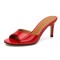 Peep Toe Patent Kitten Heels Summer Mules Slippers Sandals - Red