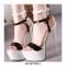 Round Toe Spring and Summer Double-Anklestrap Platform Stilettos - Black and White