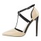 Pointed Toe Ankle Buckle T Straps Stiletto Heels Pumps - Beige Patent
