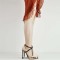 Pointed Toe Ankle Buckle T Straps Stiletto Heels Pumps - Beige Patent