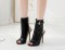 Ankle High Heel Summer Boots with Strap and Front Zipper - Black