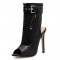 Ankle High Heel Summer Boots with Strap and Front Zipper - Black