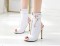 Ankle High Heel Summer Boots with Strap and Front Zipper - White
