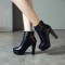 Cuban Heels Platform Ankle Buckle Strap Lita Booties - Black