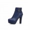 Cuban Heels Platform Ankle Buckle Strap Lita Booties - Blue