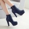 Cuban Heels Platform Ankle Buckle Strap Lita Booties - Blue