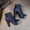 Cuban Heels Platform Ankle Buckle Strap Lita Booties - Blue