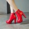 Cuban Heels Platform Ankle Buckle Strap Lita Booties - Red