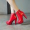 Cuban Heels Platform Ankle Buckle Strap Lita Booties - Red