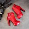 Cuban Heels Platform Ankle Buckle Strap Lita Booties - Red
