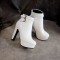 Cuban Heels Platform Ankle Buckle Strap Lita Booties - White