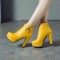 Cuban Heels Platform Ankle Buckle Strap Lita Booties - Yellow
