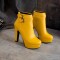 Cuban Heels Platform Ankle Buckle Strap Lita Booties - Yellow