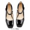 Square Toe Low Platforms Chunky Heels Mary Janes School Style Pumps - Black Patent