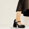 Square Toe Low Platforms Chunky Heels Mary Janes School Style Pumps - Black Patent