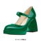 Square Toe Low Platforms Chunky Heels Mary Janes School Style Pumps - Green Patent