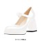 Square Toe Low Platforms Chunky Heels Mary Janes School Style Pumps - White Patent
