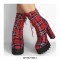 Chunky Heels Red Plaid Lace Up Round Toe Booties with Ankle Strap - Red