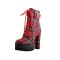 Chunky Heels Red Plaid Lace Up Round Toe Booties with Ankle Strap - Red