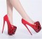 Fly High Leopard Designed Platform Stiletto Heels Party Pumps - Red