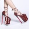 Fly High Peep Toe Leopard Platform Stiletto Heels Summer Party Pumps with Ankle Lace Up
