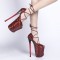 Fly High Peep Toe Leopard Platform Stiletto Heels Summer Party Pumps with Ankle Lace Up