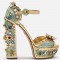 Luxury Platform Crystal Embroidery Buckle Ankle-Strap Rhinestone Wedding Sandals - Gold Green