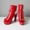 Peep Toe Cuban Heels Lace Up Platform Summer Ankle Buckle Strap Booties with Side Zipper - Red