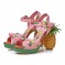 Pineapple Platform Fruit Print Sandals with Leather Buckle Ankle Straps - Pink on Green Platform