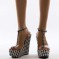 Peep Toe Summer Platforms T Straps Checkers Wedges Ankle Buckle Straps Sandals - Black Fabric PVC
