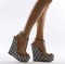 Peep Toe Summer Platforms T Straps Checkers Wedges Ankle Buckle Straps Sandals - Black Fabric PVC