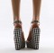 Peep Toe Summer Platforms T Straps Checkers Wedges Ankle Buckle Straps Sandals - Black Fabric PVC