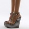 Summer Platform Wedge Peep Toe Platform T-Straps- Clear on Black and White Checkers