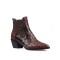 Chunky Heels Pointed Toe Crocodile Embossed Short Chelsea Boots - Auburn